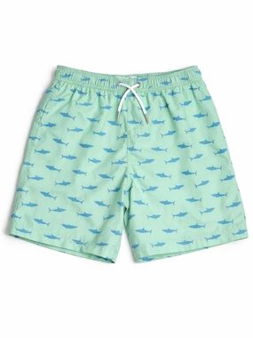 Bermies Boys Swim Trunks Size 12 Mint Green Shark Print Beach Shorts